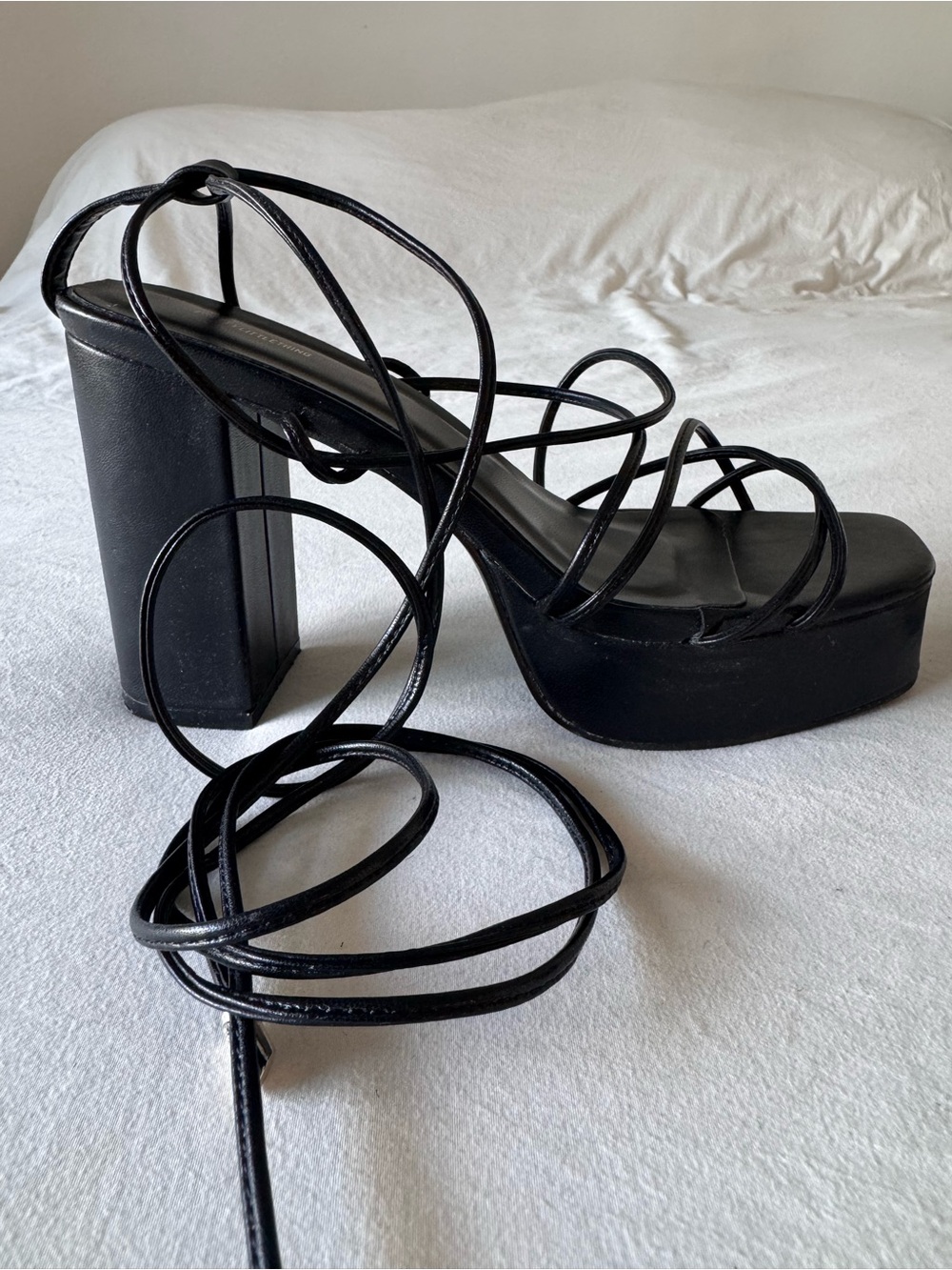 Pretty Little Thing Black Strappy Platform Block Heel Sandals - Women's size 7